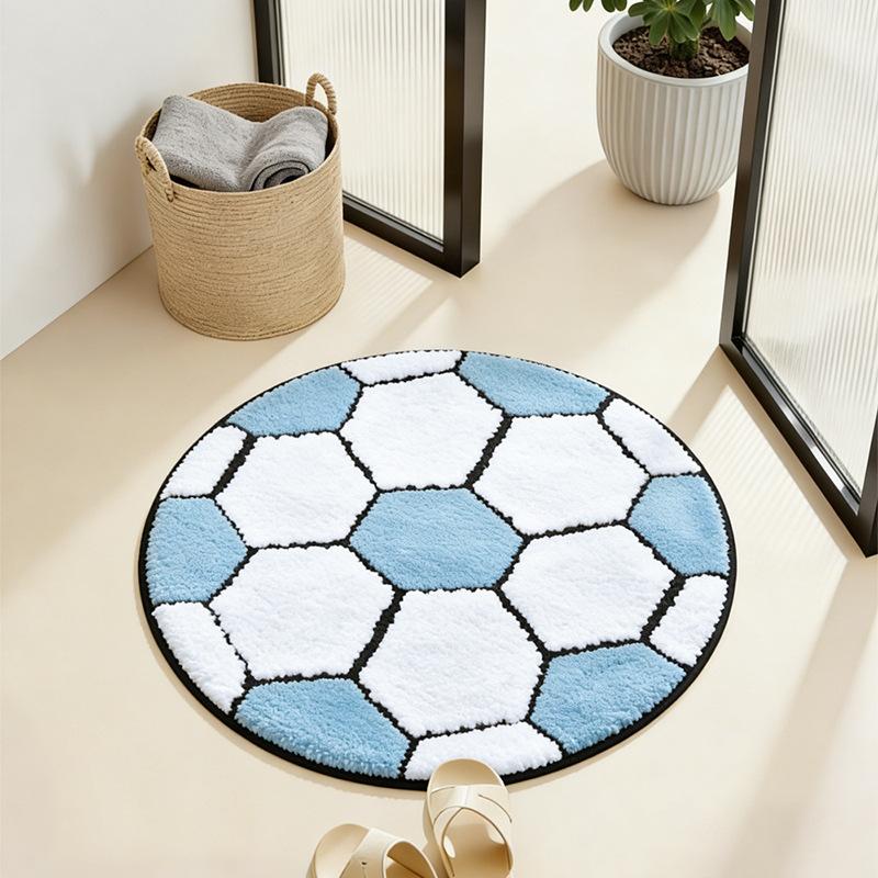 1pcs Round Football Entrance Mat Home Decorative Carpet Bathroom Absorbent Anti Slip Pad Machine Washable Multi-scenario Application Floor Mats