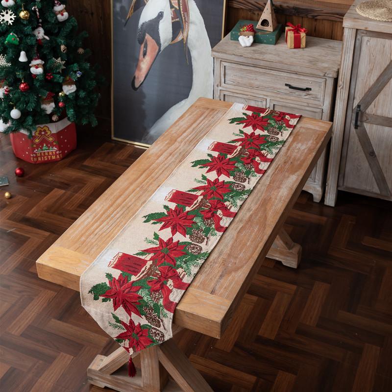 

Christmas Jacquard Table Runner Poly Cotton Woven Bed End Flag Holiday Decor Dining Table Cover 35*140