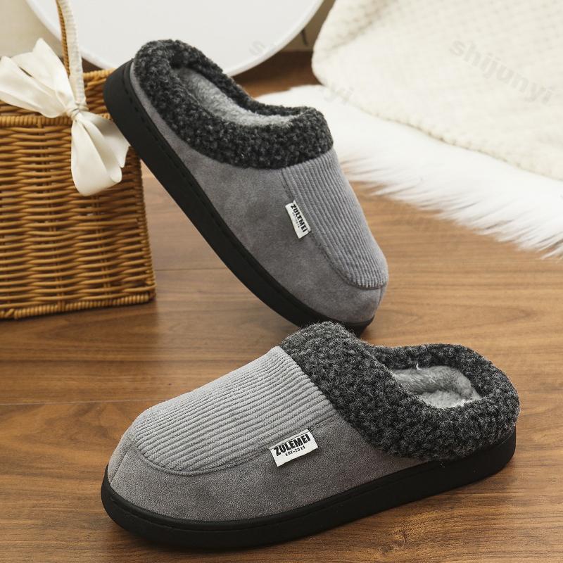 Fashion Couple Home Cotton Shoes Winter Plush Thicken Women Cotton Slippers Lightweight Comfortable Soft Sole Men Non Slip Casual Flats