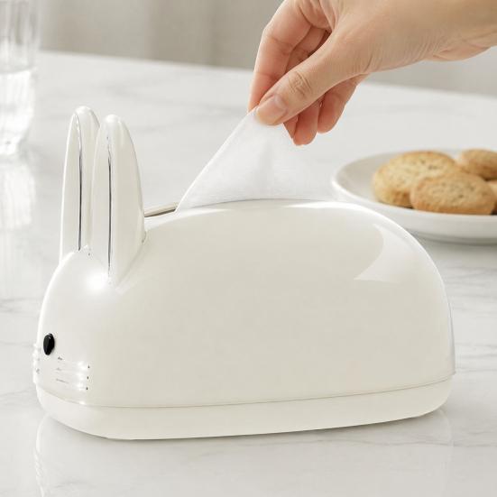 Practical Household Tissue Holder Cute Rabbit Shape Box, Decorative Plastic Facial Dispenser, Round Bunny Ear Box Cream Style Napkin Case for