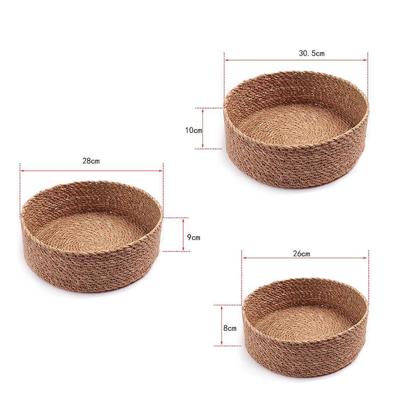 

Round Rattan Storage Basket - Woven Straw Organizer for Cosmetics, Snacks, and Tabletop Items M 26cm x 8cm