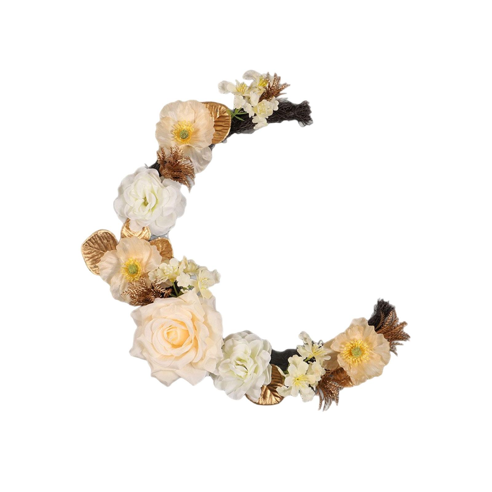 

3D 33cm Easter Moon Hanging Flower Wreath Pendant Front Door Home Spring Flower Wreath Artificial Rose Holiday Decoration One Size