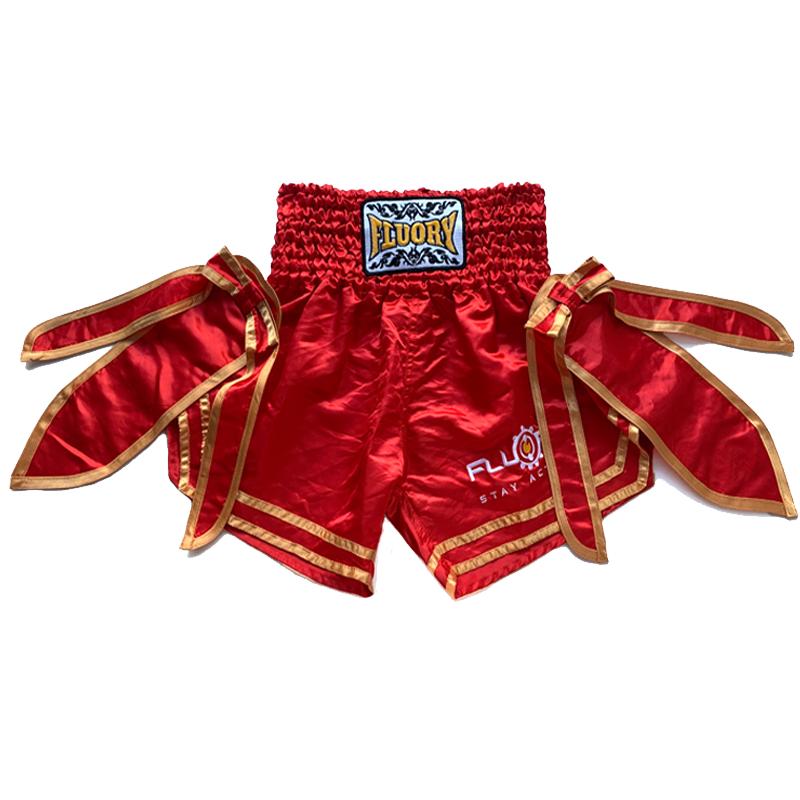 

Fluory Muay Thai Shorts Solid Boxing Training Shorts Men s Boxing Clothing Women Free Fight Shorts with Ribbon XXL червоний
