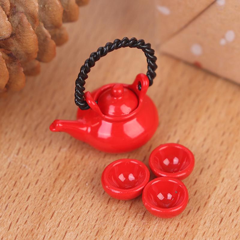 Hot1/12 Dollhouse Miniature Accessories Mini Kettle Teapot Cups Simulation Furniture Tea Pot Kitchen Model Playthings designed for Doll House