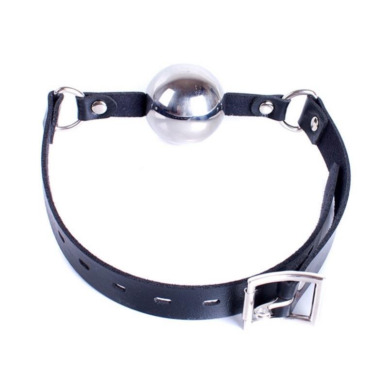 42Mm Stainless Steel Ball Gag With Faux Leather Harness  Toys Black Gags