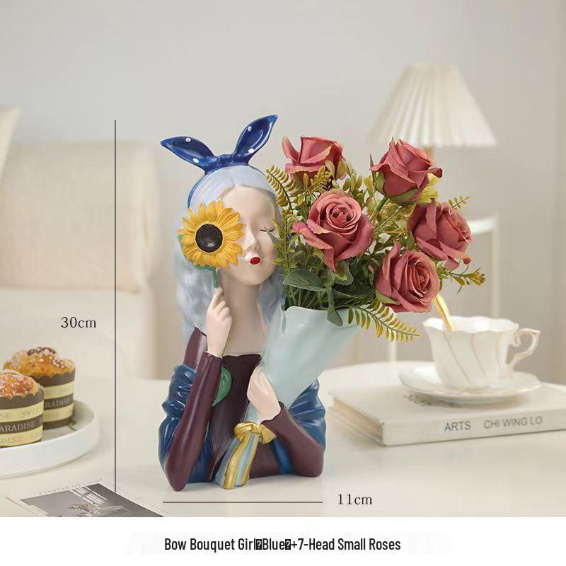 Nordic Girl Luxury Flower Arrangement Vase - Creative Home Decor for Living Room & Entrance Hall