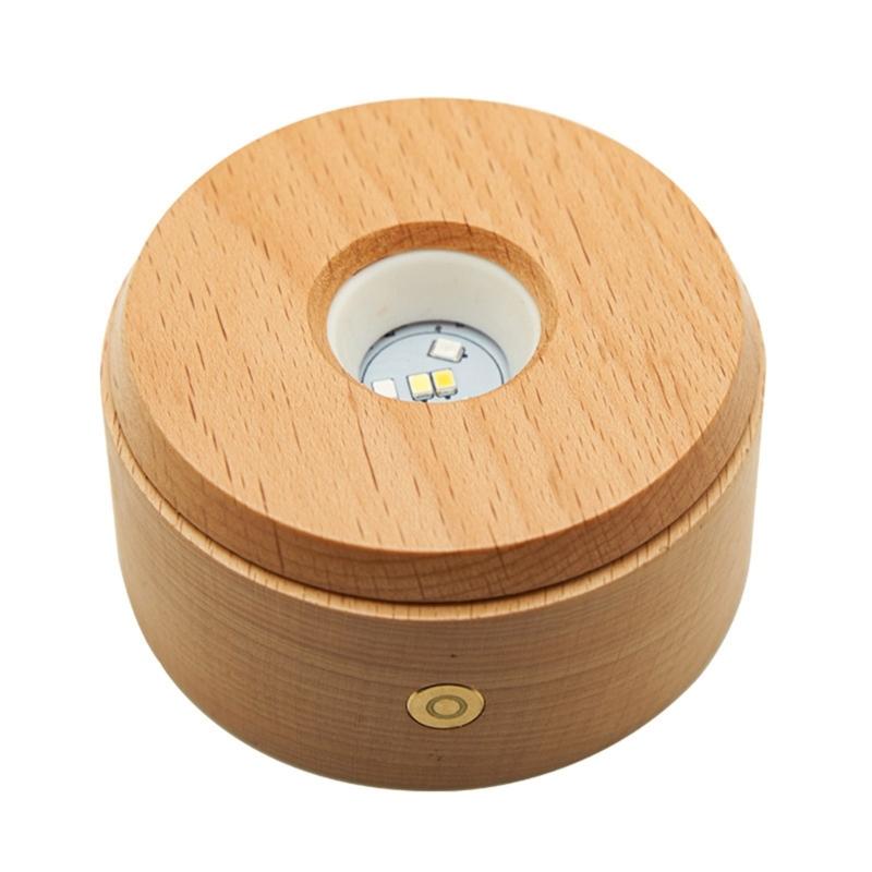 USB Operated Decorative Light Base Featuring 7 Chromatic Modes for Showcasing Glass Craft In Secure Wood Housing