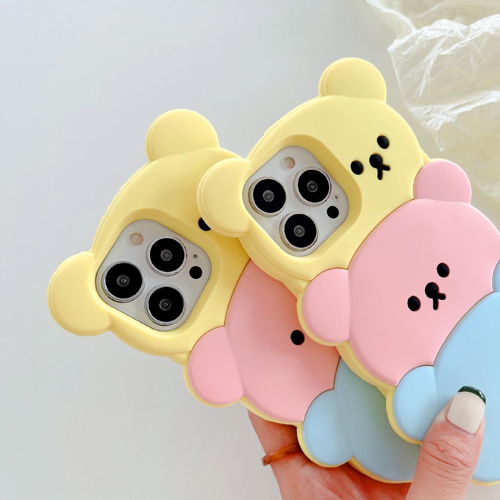 For iPhone 15 Pro Max Silicone Case Cute Three Bears Design Shockproof Phone Back Cover with Charm