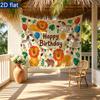 Cartoon Safari Animals Birthday Backdrop, Jungle Banner Wall Decor for Kids Party