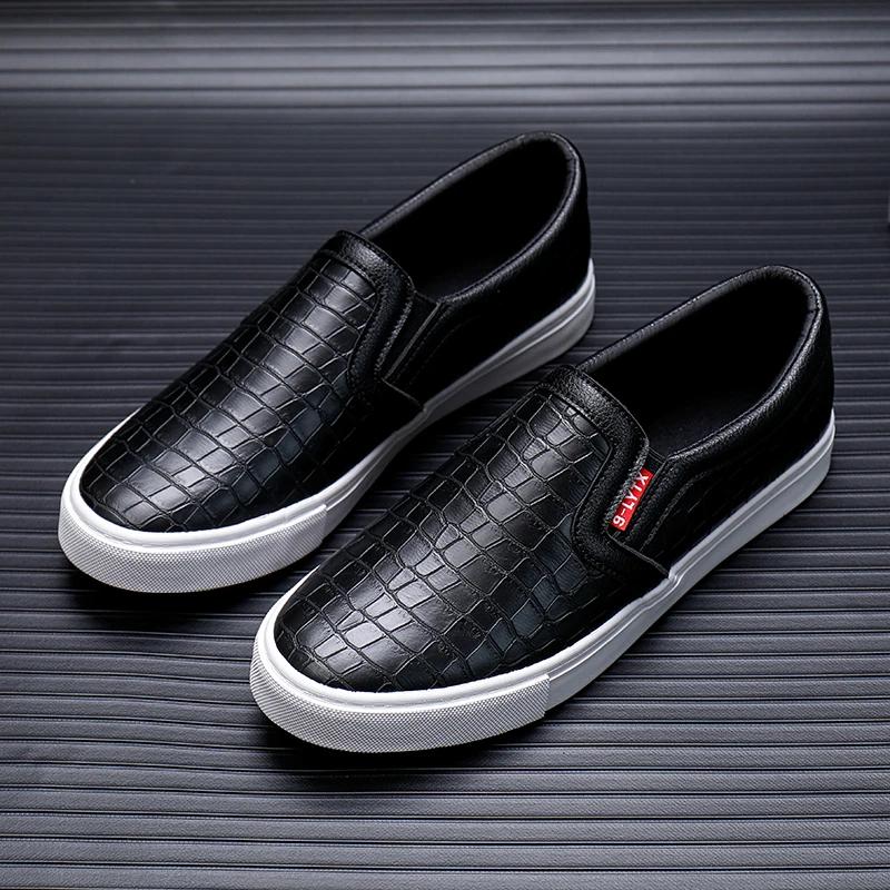 

Classic White Leather Loafers Men Flats Casual Shoes Slip On Sneakers Man Black For Men Boat Shoes 45 чорний