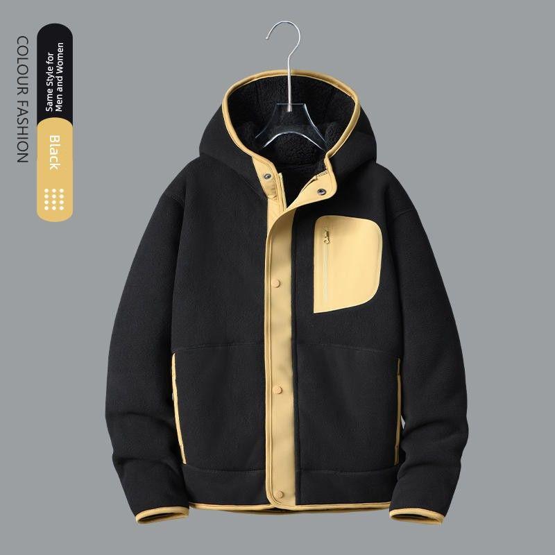 Double-Sided Polar Fleece Hooded Outwear Men Winter Thickening Cardigan Outdoor Fleece Coat Liner Export Men's Clothing Jacket