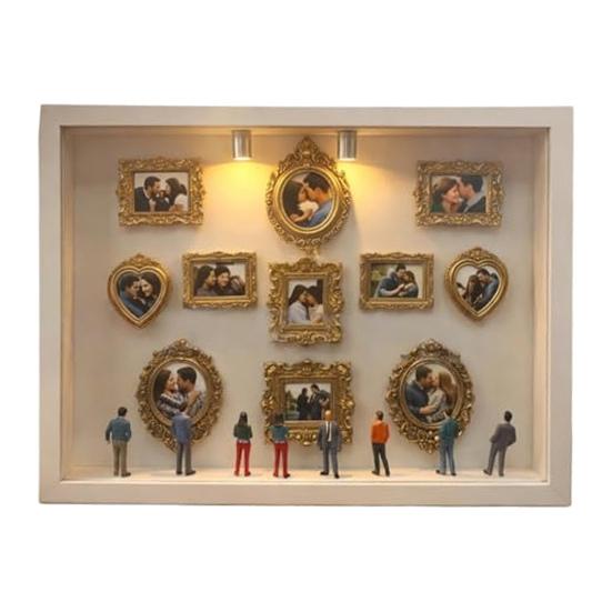 Scatola Ombra Mini Museo Grande con Luce Kit Cornice Scatola Ombra con 8 Miniature e 11 Mini Cornici Dorate Kit Espositore Foto Personalizzato per Anniversari