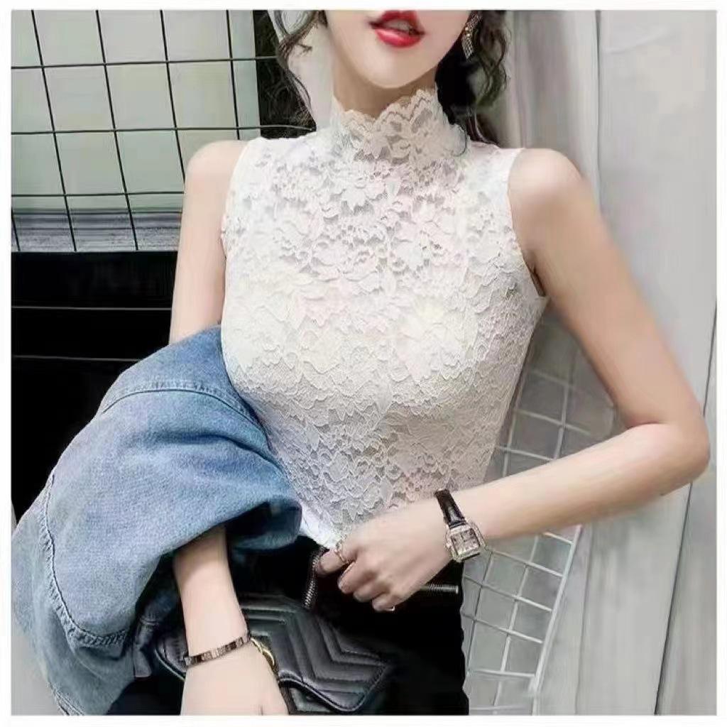 Podzimní/Zimní Krajkový Síťovaný Rolák Slim-Fit Dámský Top s Dlouhým Rukávem