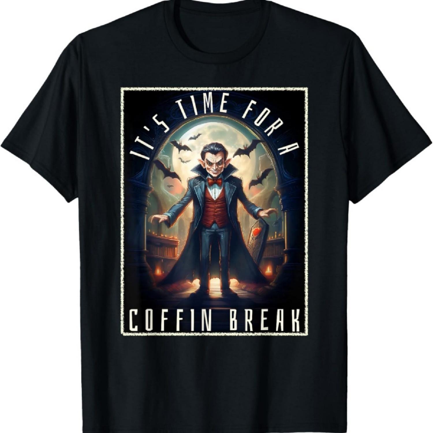 

Dracula Time For Coffin Break Halloween Funny Joke Costume T-Shirt S