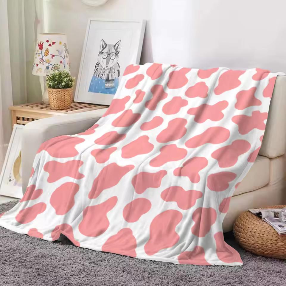 1pc Pink Cow Spot Pattern Print Throw Blanket Soft Bedroom Indoor Lounge Blanket Rest Nook Garden Bench Outdoor Balcony Gifts