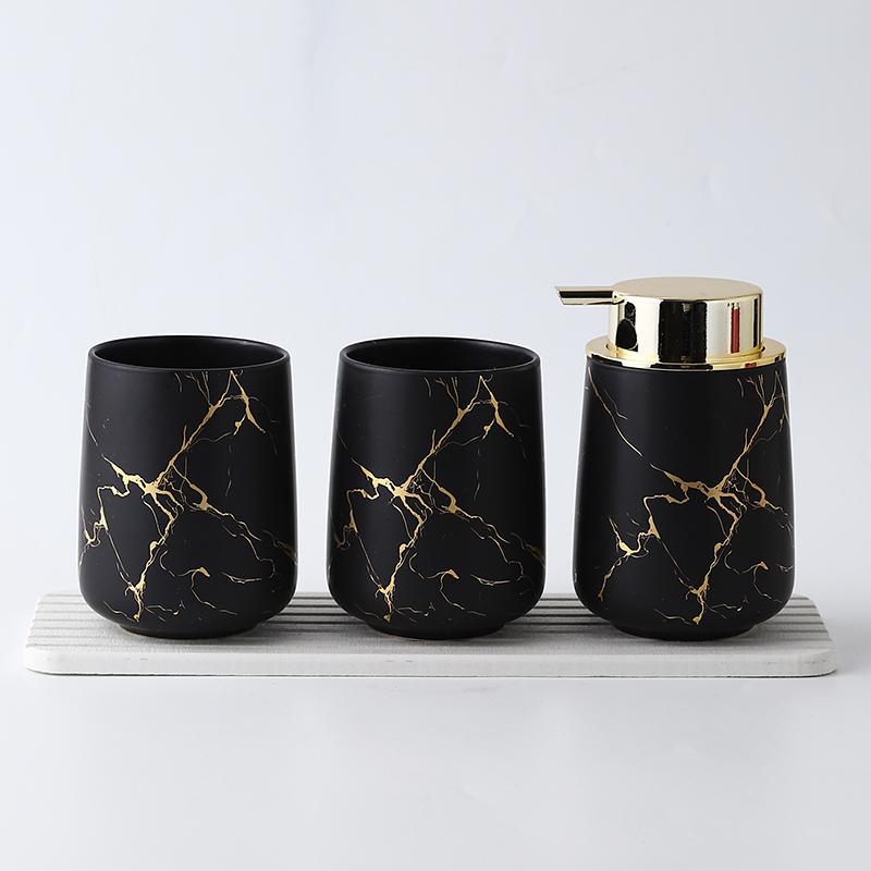 Matte Gold Ceramics Bathroom Set Decor Soap Dispenser Toothbrush Holder cup Soap Dish tray Mouthwash Cup bathroom Washing Set