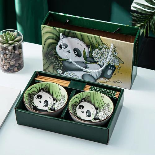 Chinese Hand-painted Cartoon Tableware Ceramic Bowl Creative Household Tableware Set Gift Box