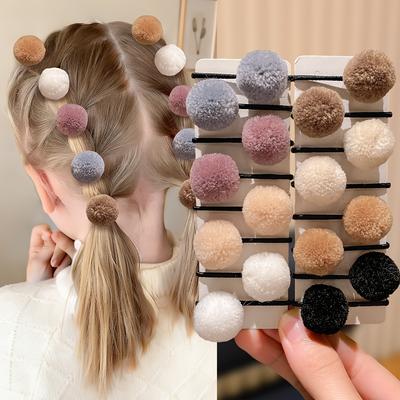 Herbst Winter Mädchen Haargummis Weicher Plüschball Elastische Haarbänder Geeignet für Mädchenzöpfe Tägliche Haaraccessoires