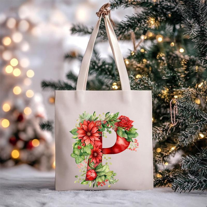 Christmas letter flower print niche trend tote bag shoulder bag