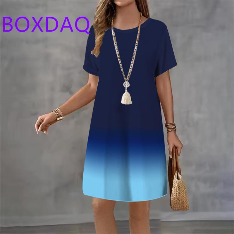 Vintage 3D Gradient Print Pattern Women Dress Summer New Elegant Casual Short Sleeve Mini Dress XXS-3XL Loose Women A-Line Dress
