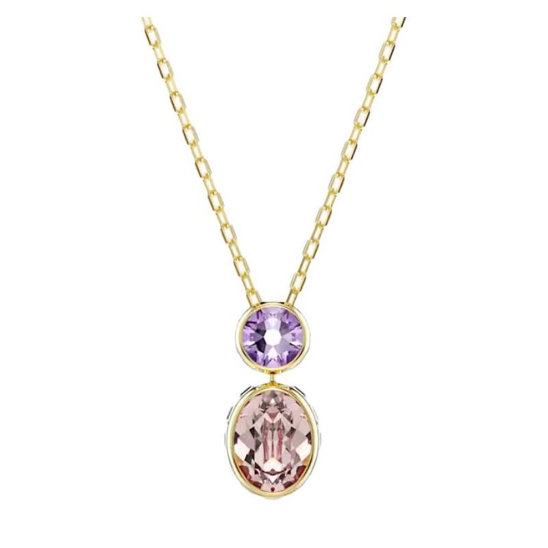 Swarovski ICEKID Chroma Reversible Pendant Elegant Crystal Necklace Unisex Couple Style Pink/Purple/Gold 5741586