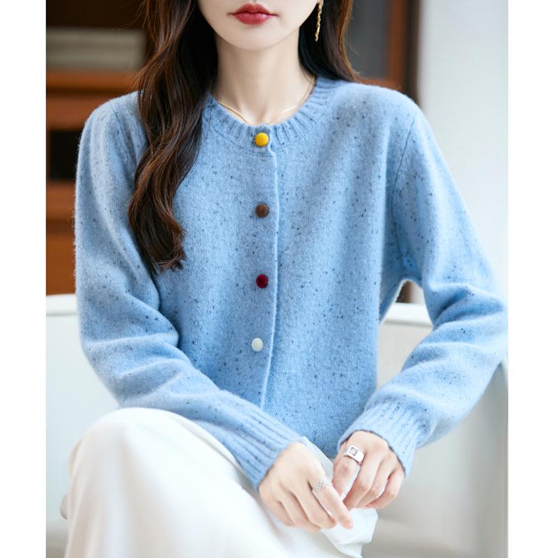

100% Wool Women s Autumn/Winter Korean-Style Dot Knitted Cardigan Sweater - Versatile, Slimming & Fashionable Round Neck XL for 125-155 jin