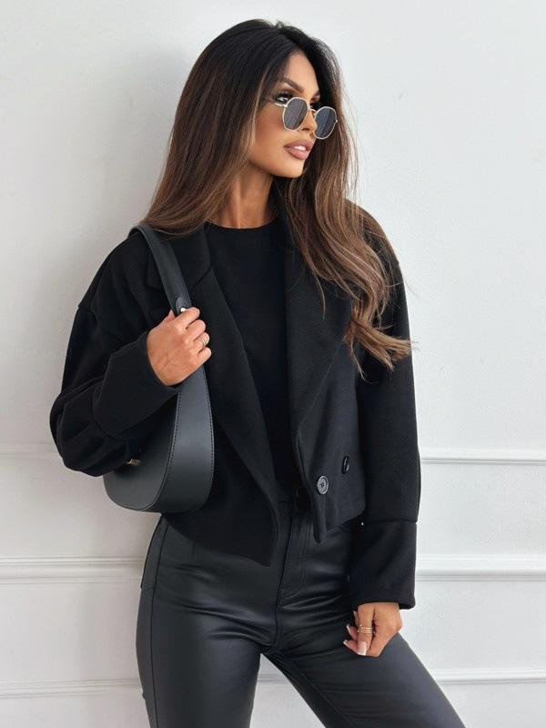 New autumn fashion versatile suit collar solid color short woolen small coat women