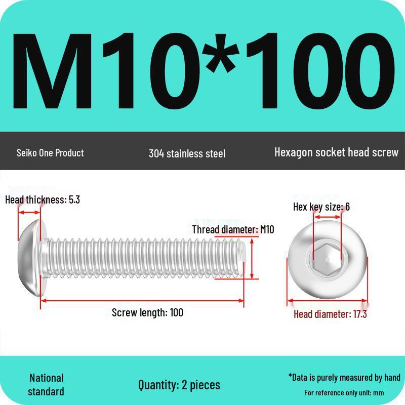 304 Stainless Steel Pan, Half, and Round Head Hexagon Screws (M2-M12)