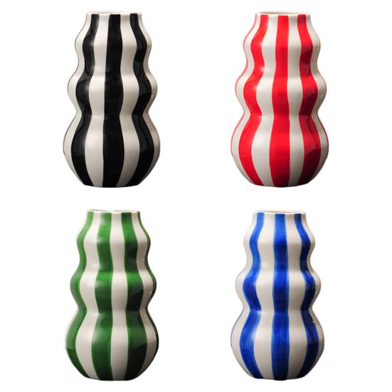 Vaso Exquisitamente Artesanal Estampa Listrada Vaso de Cerâmica Decorativo Redondo Tamanho Perfeito Vaso Decorativo Artístico Decoração para Casa