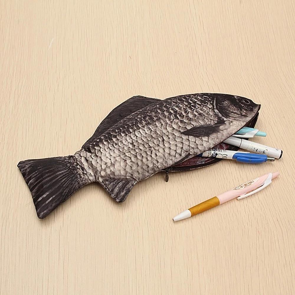 1pc Simulated Crucian Pencil Bag, Cool And Creative Salt Fish Shaped Pencil Case With Zipper, Casual Gift Funny Handbag