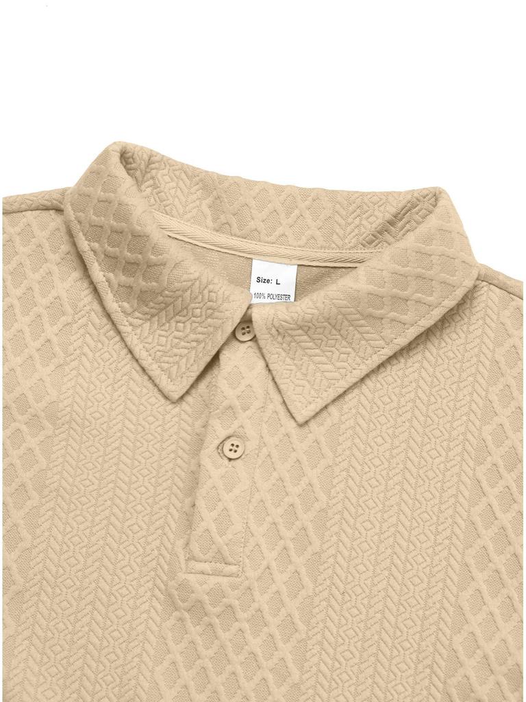European Style Textured Jacquard Long Sleeve Polo Shirt for Men