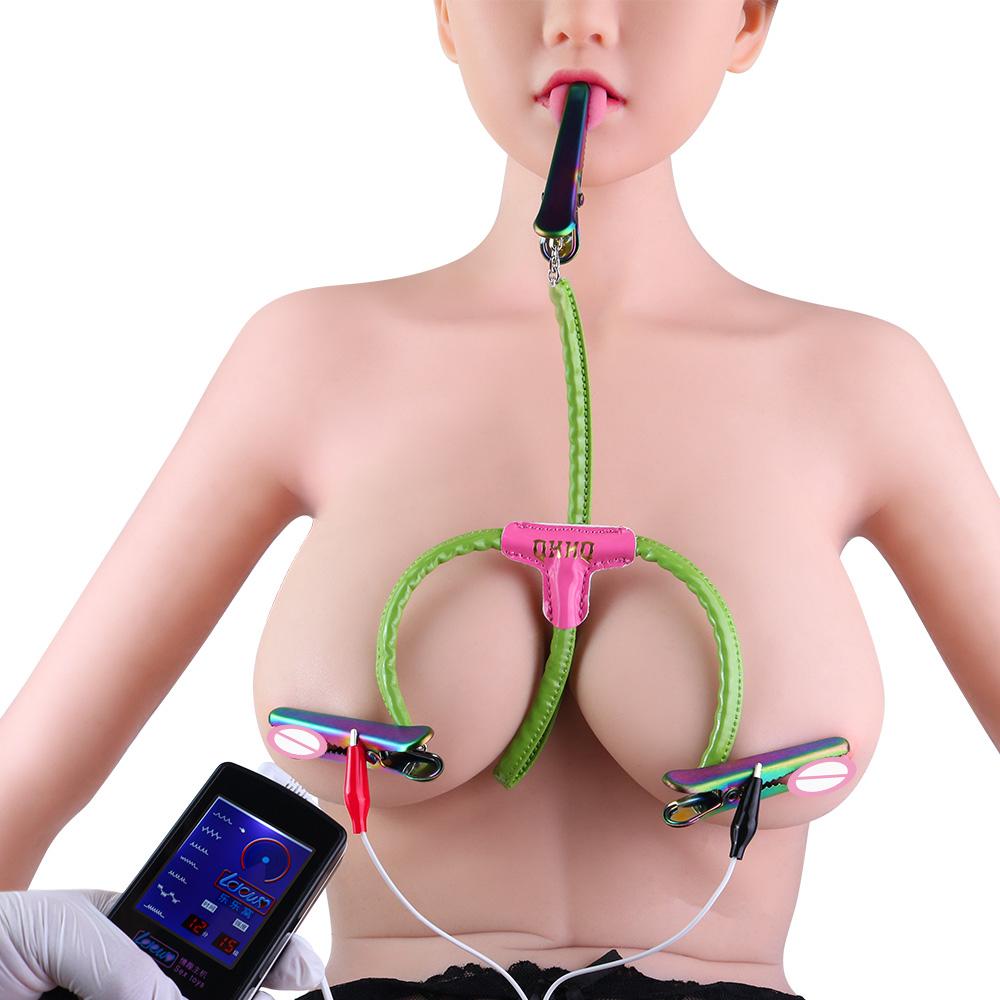 QKKQ 3 Clips Metal Alligator Nipple Clamps with Mouth Clamp Nipple Pain and Electro Stimulation BDSM Clamps for Women Men