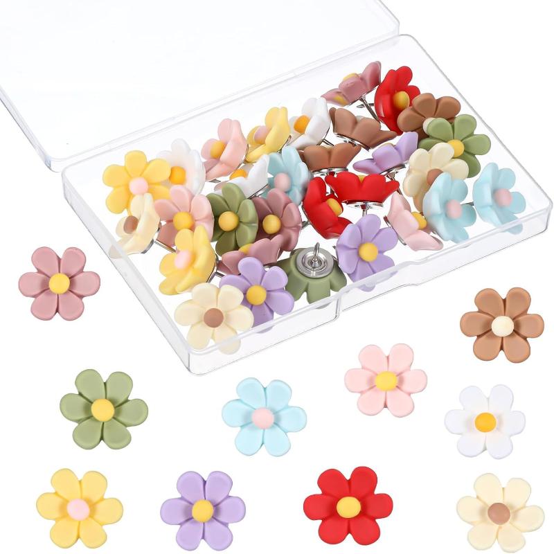 New Floral Pushpins - Decorative Resin Flower Thumbtacks For Photo Walls & Office Supplies