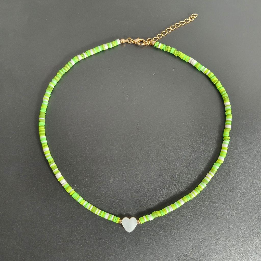 Multicolor Polymer Clay Shell & Peach Heart Pendant Necklace