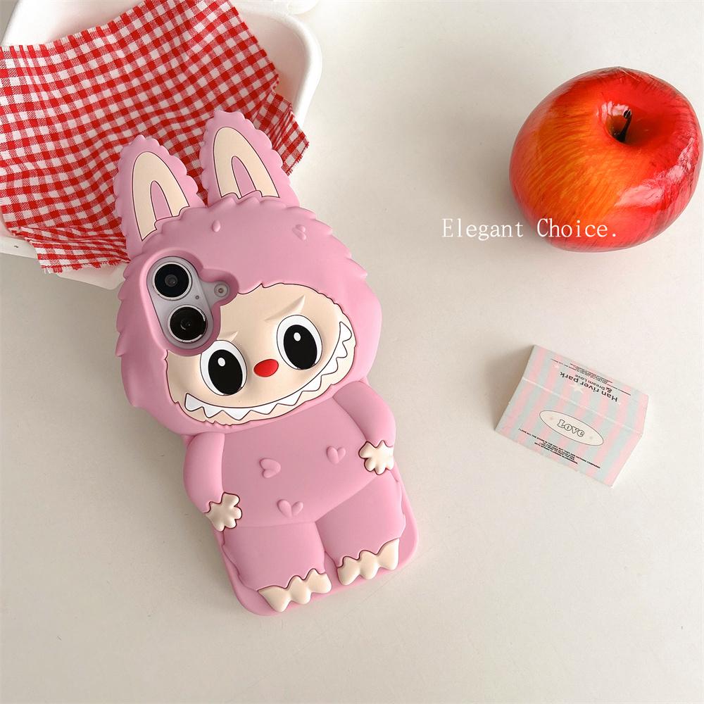 For iPhone 16 15 14 Plus 13 12 11 Pro Max Kawaii 3D Cartoon Monster Rabbit Elf Phone Case Soft Silicone Cover