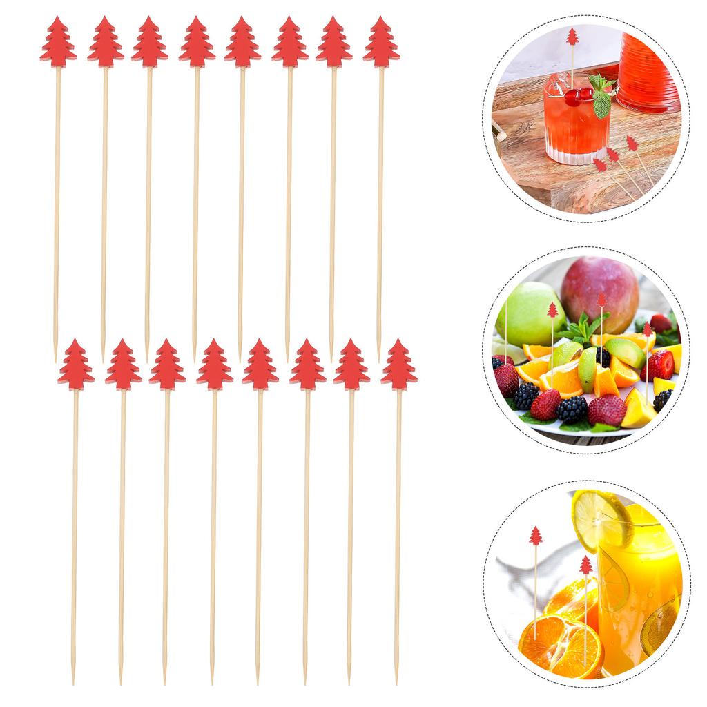 100Pcs Christmas Tree Shape Bamboo Cocktail Picks Food Safe Smooth Finish Fruit Skewers for Bar Party Ktv Home Garnish