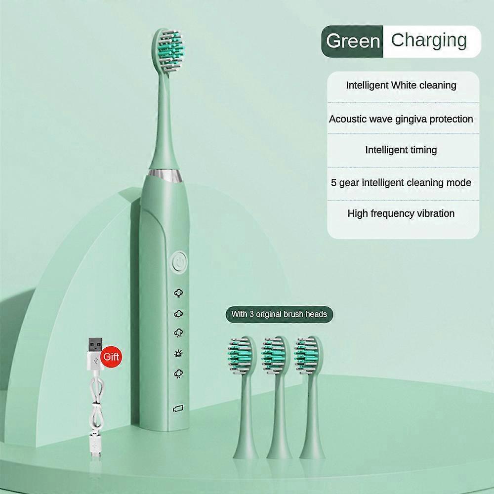 5 Modes Electric Sonic Toothbrush with 6 Heads Rechargeable USB Kids & Adults