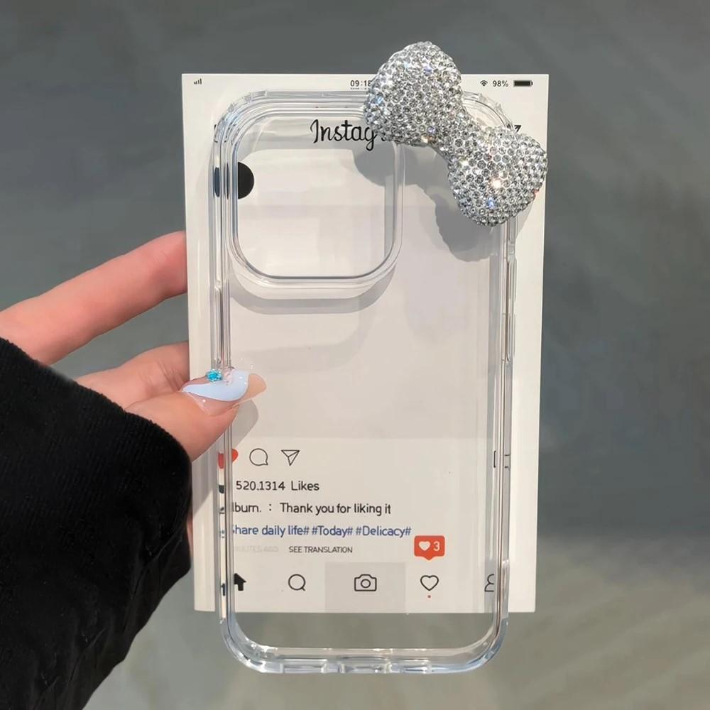 

Роскошный блестящий 3D чехол для телефона с бриллиантовым бантом для iPhone 17 16 15 14 13 12 11 Pro Max XR XS 7 8 Plus Прозрачный акриловый противоударный чехол For iPhone SE (2020)&Acrylic