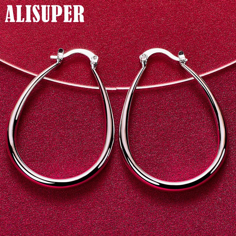 925 Sterling Silver Smooth Circle 41mm Hoop Earrings Jewelry