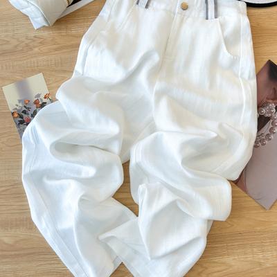 Linen Tencel Wide-Leg Pants for Women Summer New High-Waist Draped Sun-Proof Cotton Linen Straight-Leg Casual Long Pants Thin