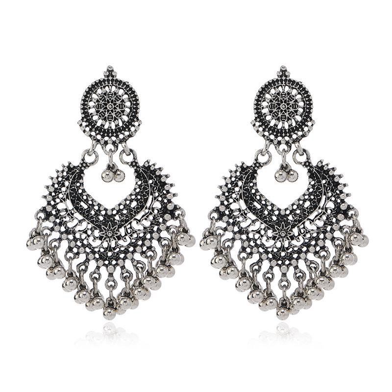 Bohemian Ethnic Heart Stud Earrings: Long Bell Vintage Style for Women