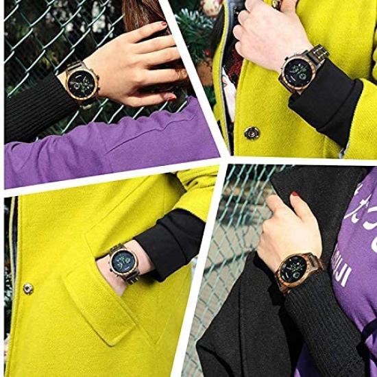 BOBO BIRD Paire de Montres en Bois avec Boîte Cadeau Montres Japonaises à Quartz avec Date, Analogique, Mouvement, Chronographe, Légère, Affichage, Chronomètre, Homme &