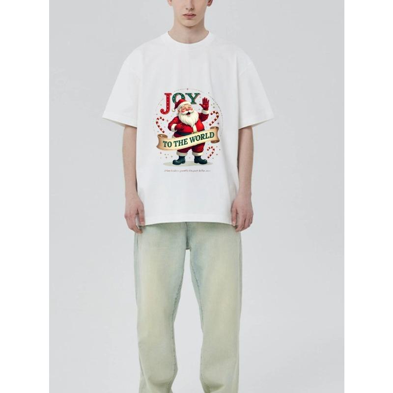 Christmas T Shirt Black Santa Claus Joy To The World Print Holiday Party Wear