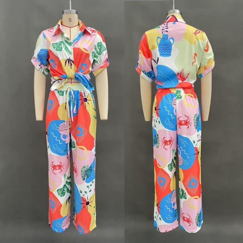 Printed Fashionable Casual Pants Set Women's Hipster Street Style
