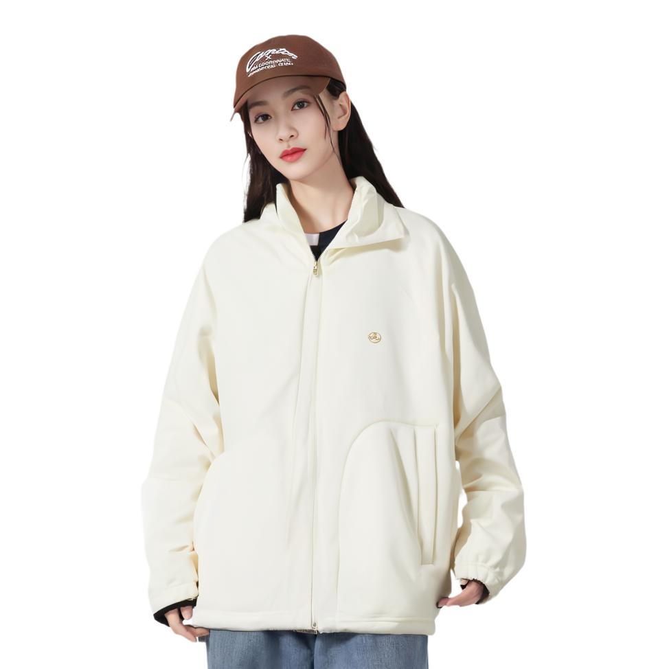 Li Ning Fitness Series Einfarbig Locker Fleece Warm Cardigan Windbreaker Strickfleecejacke Damen Oberbekleidung Off-White AWDTB26-1