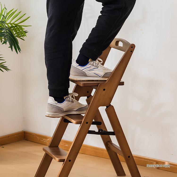 Faltbarer Bambus-Trittschemel mit Rückenlehne - Tragbarer Dual-Use Küchen-Kletterhocker