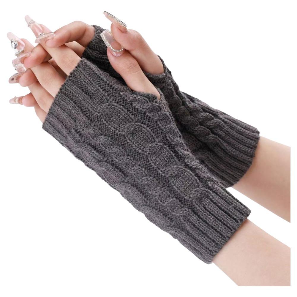 Thick Warm Fingerless Gloves Twist Long Knitted Gloves Winter Fingerless  Mittens