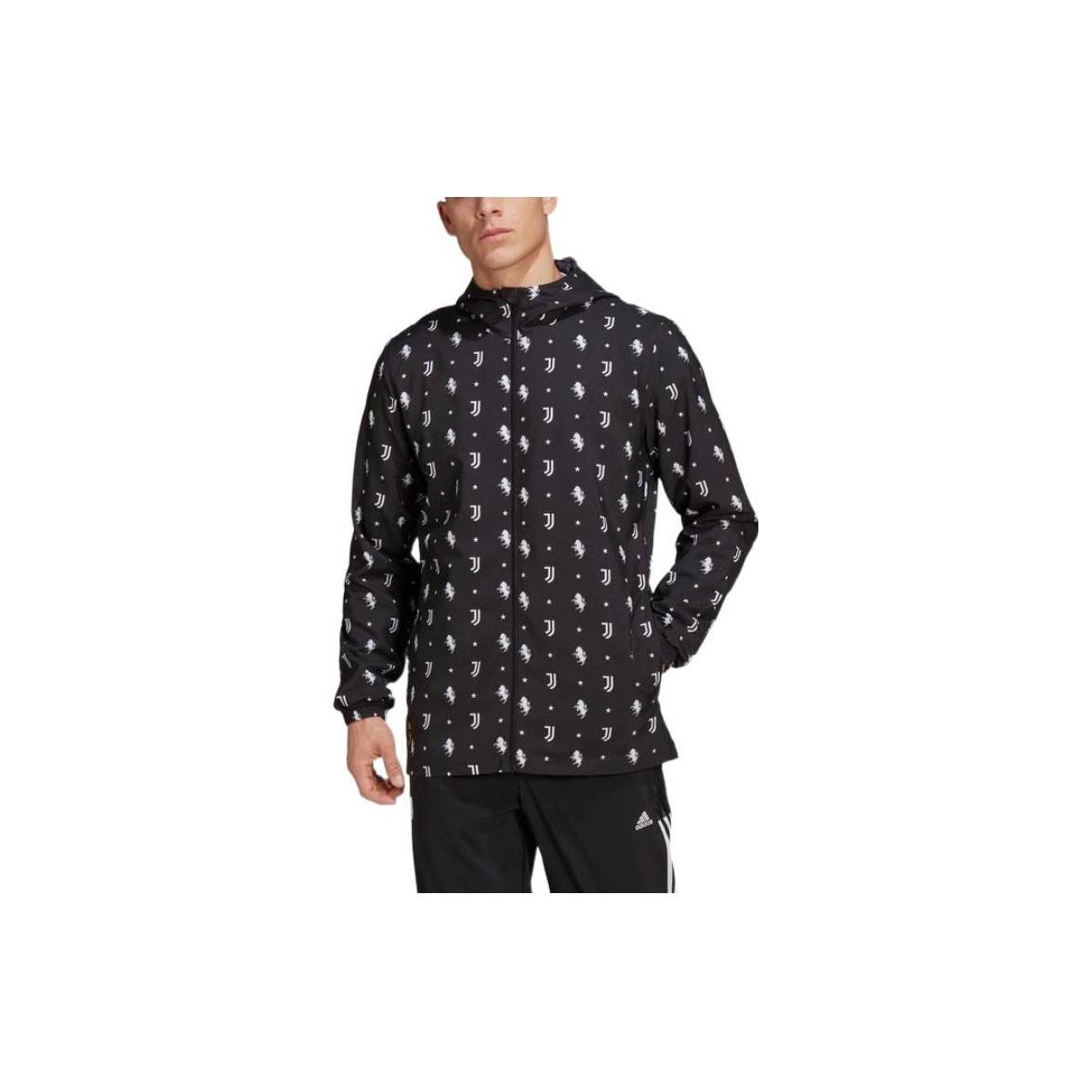 Men s adidas SS22 Solid Color Logo Full Print Long Sleeves Hooded Jacket Black HB6013 M
