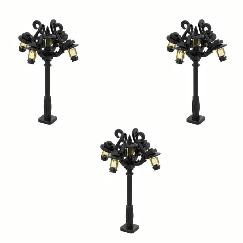 MOC Steine Mittelalter Alchemie Raum Küche Zauberer Trank Bausteine Teufelsquelle Schloss Straßenlaterne Hexen Figuren Szene Schädel