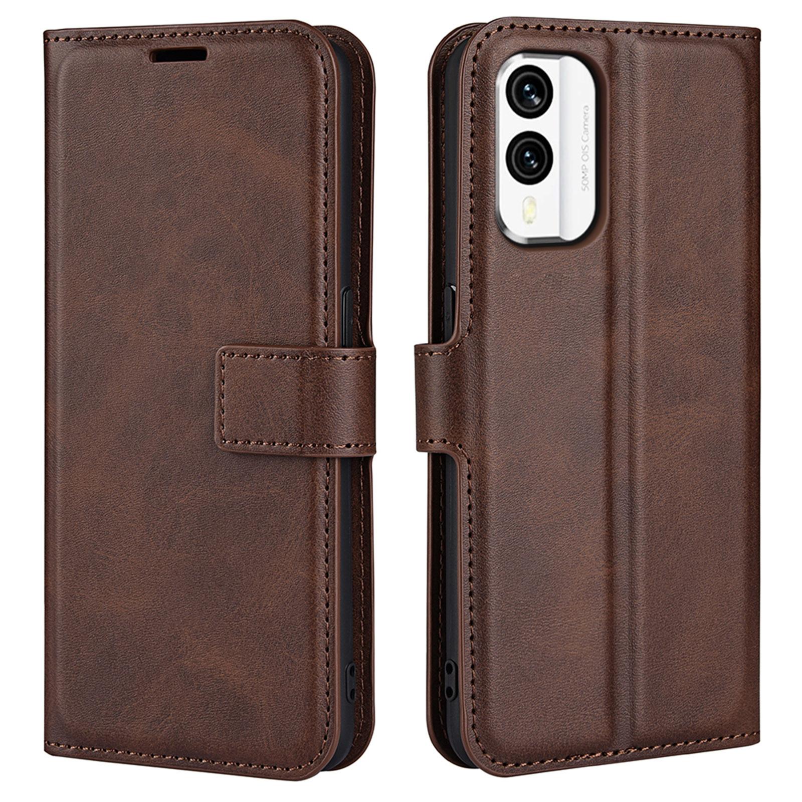 

For Nokia X30 5G Anti-fall Mobile Phone Case Stand Wallet Calf Texture PU Leather Flip Phone Cover Brown